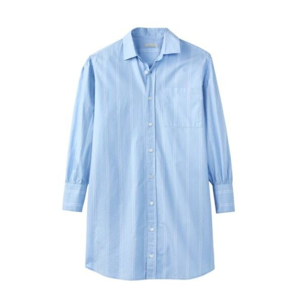Outerknown Light Blue Striped Mini Shirt Dress